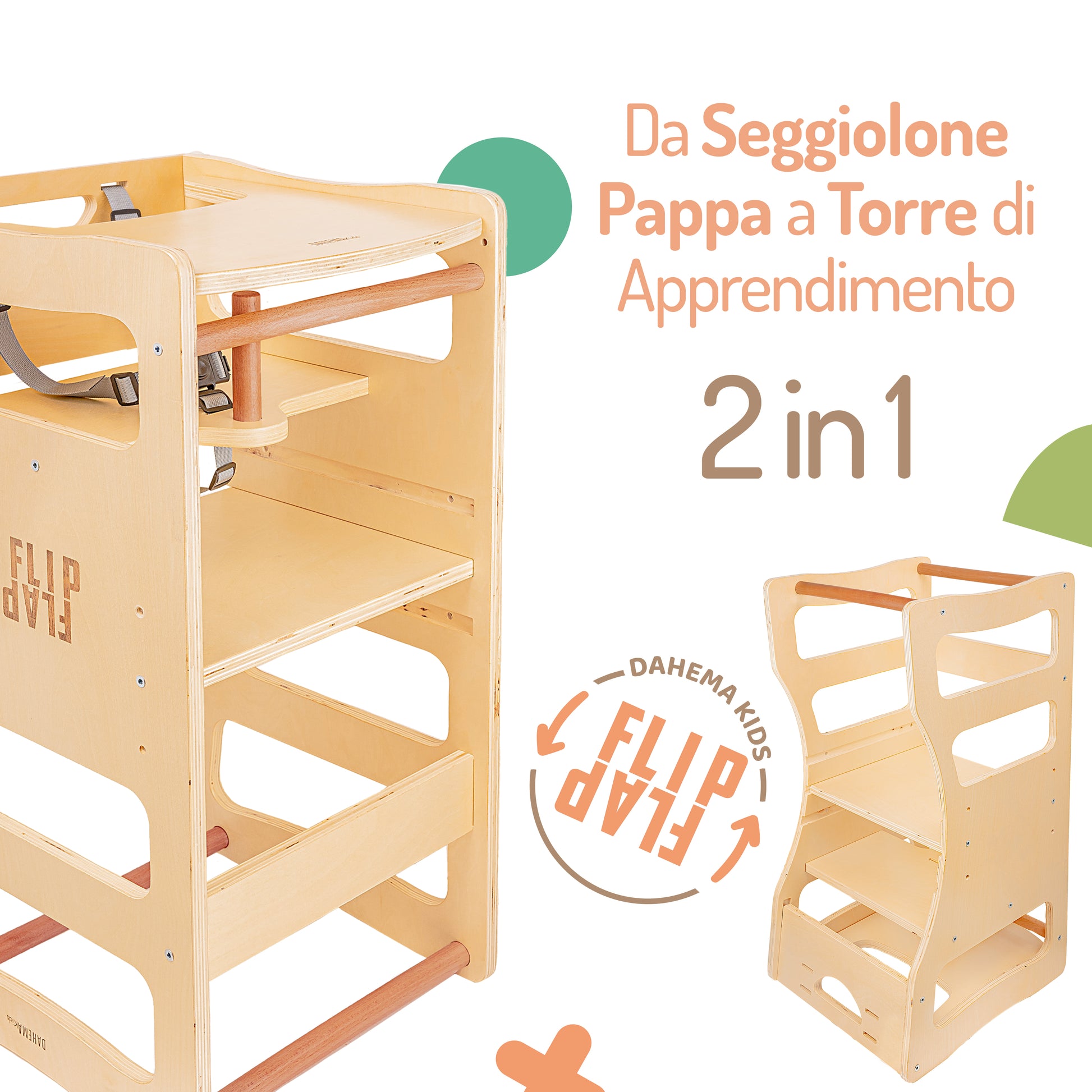 FLIP FLAP - Torre Montessoriana e Seggiolone Pappa 2 in 1 – DAHEMA Kids